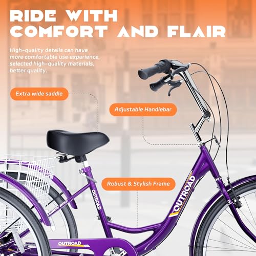 24 Inch Blue 7-Speed Adult Tricycle with Large Basket R123