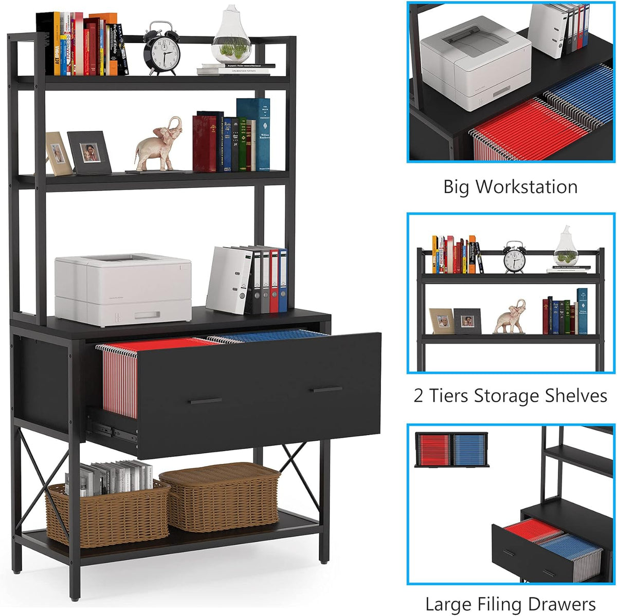 Black Tall Bookcase with File Cabinet T48950
