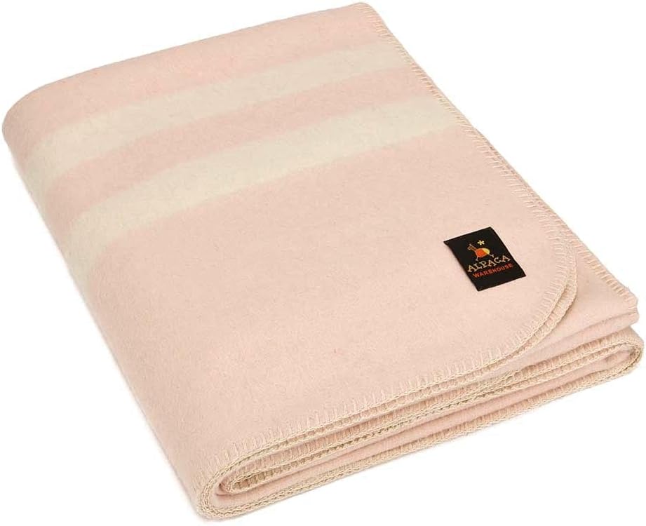 Twin Alpaca Wool Blanket in Orange - Dark Brown Stripes O891677