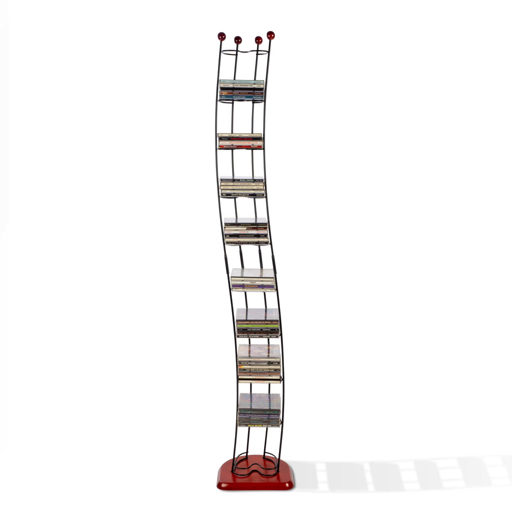 Black Steel CD Tower with Cherry Wood Base X254463