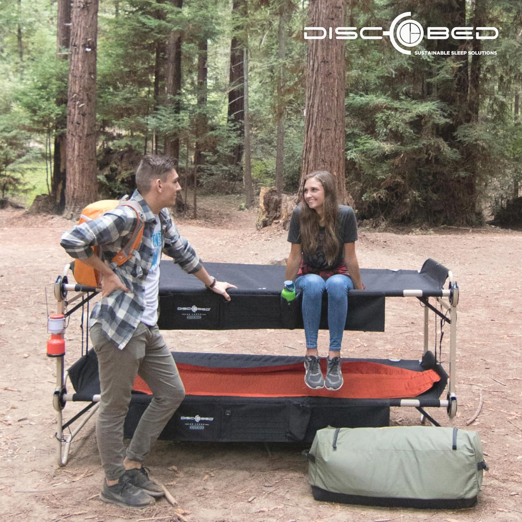 Black Outdoor Convertible 2 Person Camping Cot with 2 Side Organizers Q964
