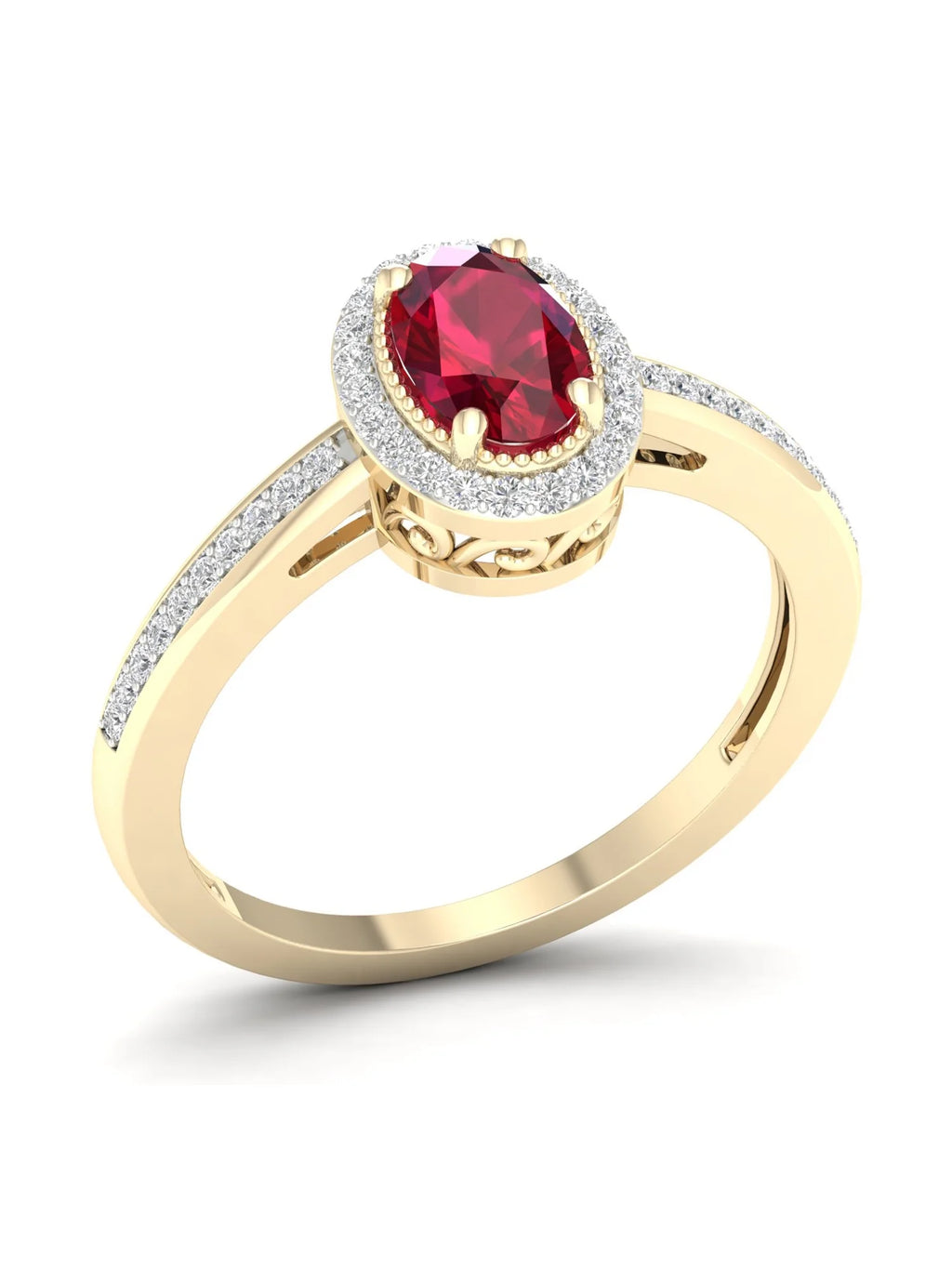 10K Yellow Gold Oval Cut Ruby Diamond Halo Ring Y203120