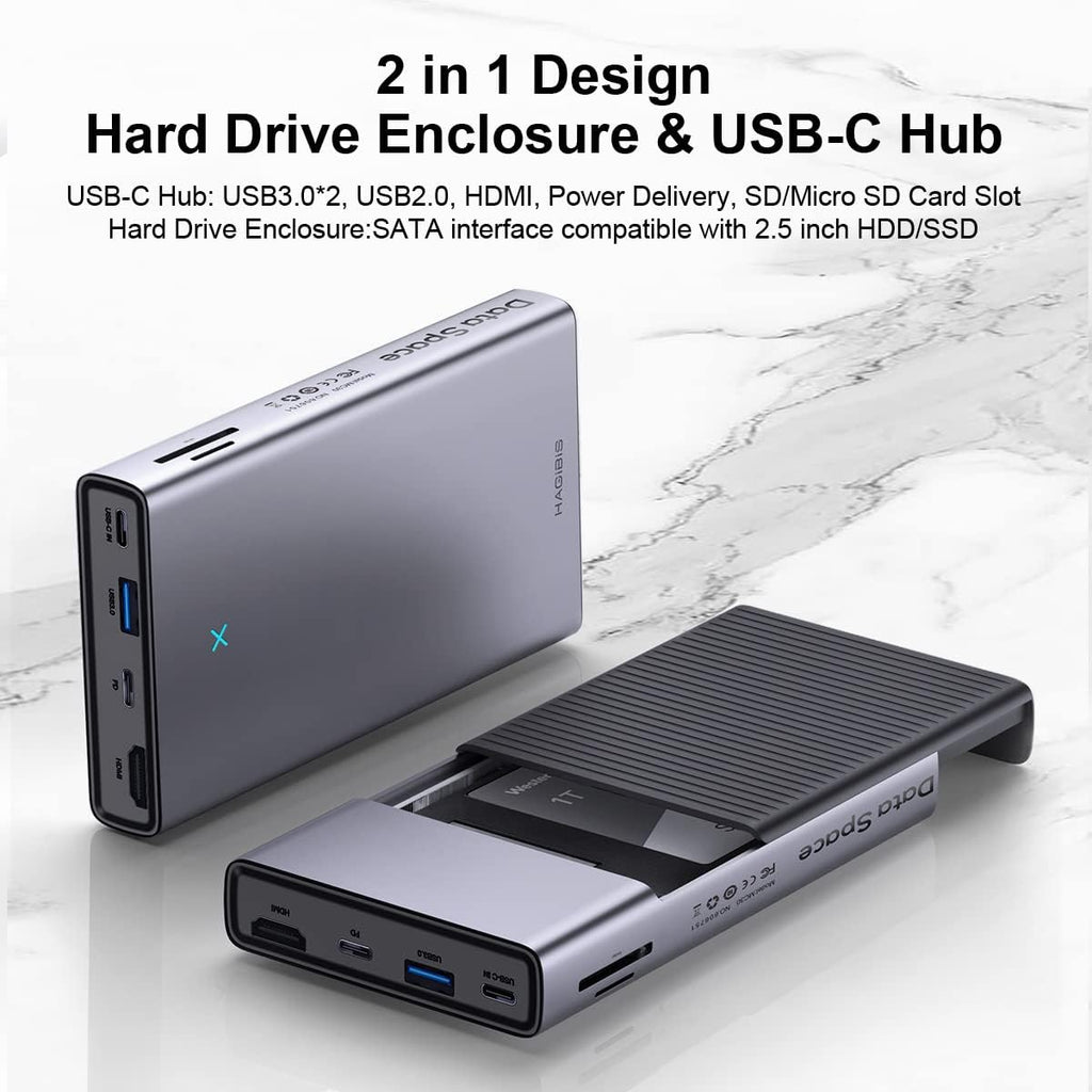 USB-C Hub with Hard Drive Enclosure, 2.5-inch SATA Docking Station C397560