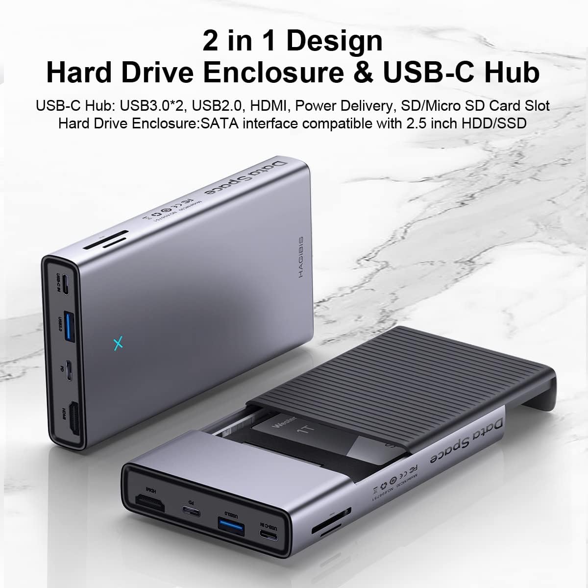 USB-C Hub with Hard Drive Enclosure, 2.5-inch SATA Docking Station C397560
