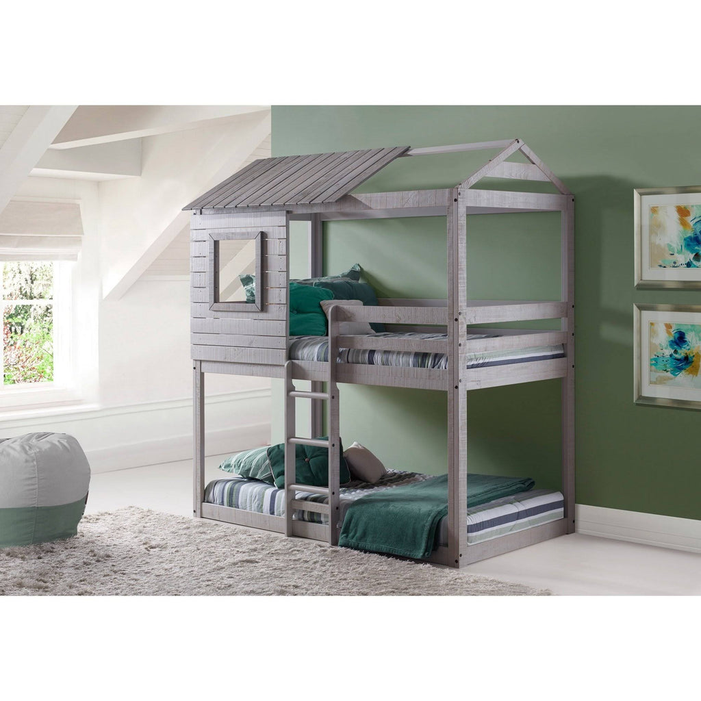Twin Over Twin Size Bunk Loft Bed with Tent A279950
