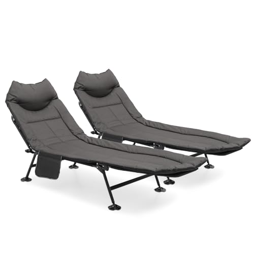 Black Set of 2 Adjustable Reclining Camping Bed with Carry Bag L63107