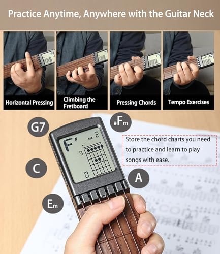 Portable Guitar Chord Practice Tool with Rotatable Chords Chart Screen H6230