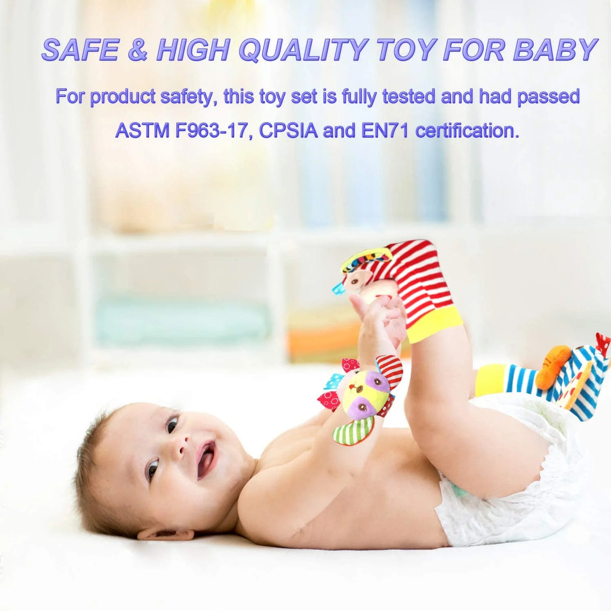 6 Pcs Baby Wrist Rattle & Foot Finder Socks Sensory Toys Soft Plush Animal Doll Newborn Gift E3177