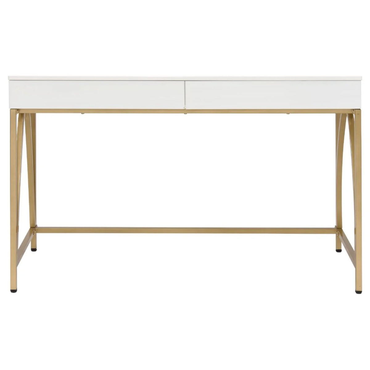 Rectangular Wooden Frame Desk with 2 Drawers and Metal Legs J3280