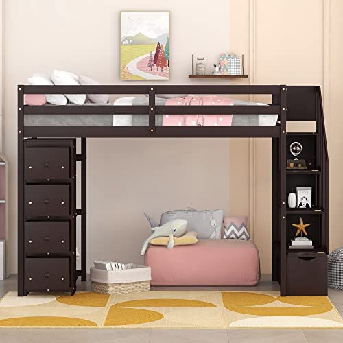 Espresso Twin Over Twin Bunk Bed with Trundle and 3 Drawers Y2727