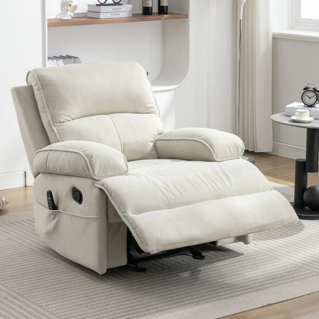 Beige Velour Recliner Chair with Heat Vibration B499