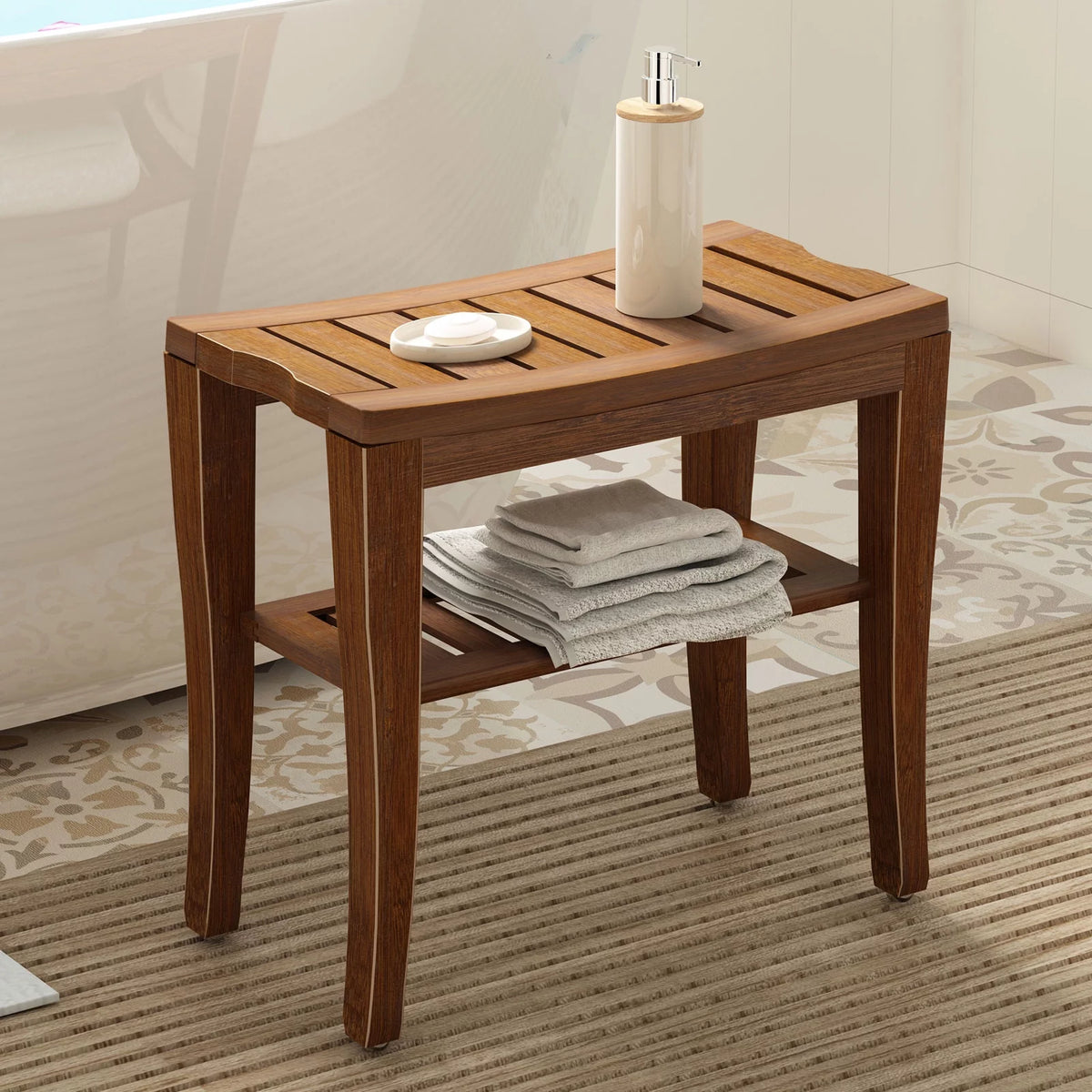 Bamboo Wood Non-Slip Shower Bench C218