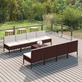 9 Piece Garden Conversation Set with Cushion and Footrest Brown Poly Rattan Sectional Outdoor Furniture Set D52800