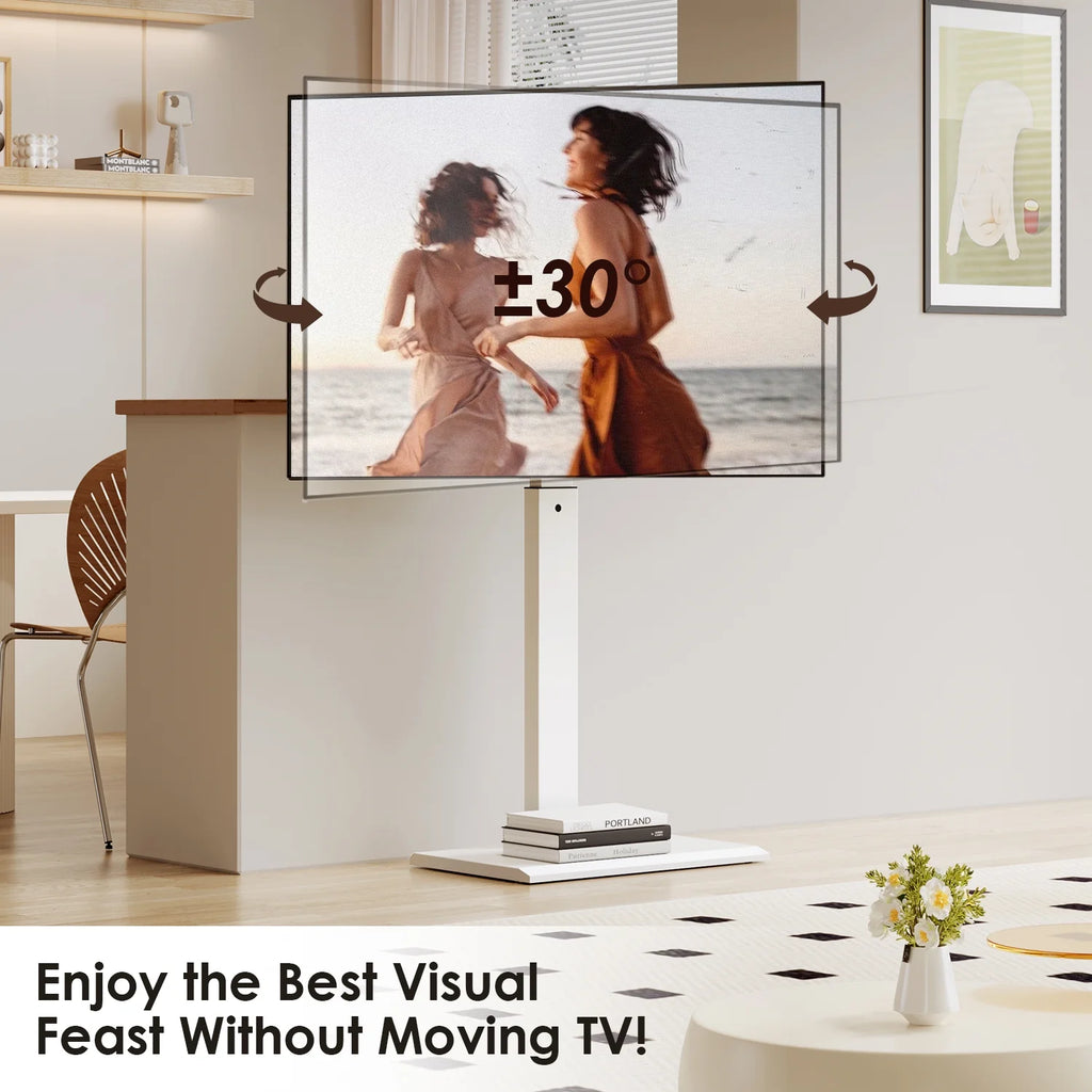 Iron Base Floor TV Stand for 32-75 Inch TVs with Adjustable Shelf, White U72043