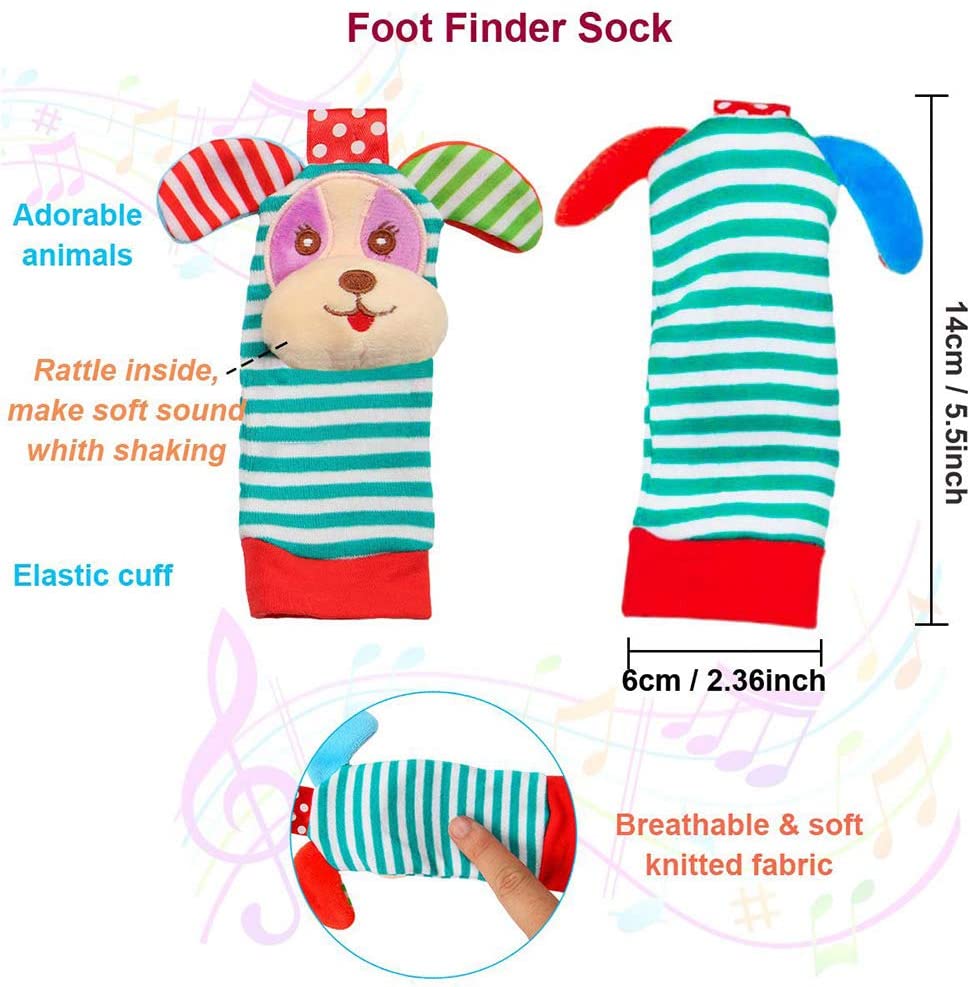 6 Pcs Baby Wrist Rattle & Foot Finder Socks Sensory Toys Soft Plush Animal Doll Newborn Gift E3177