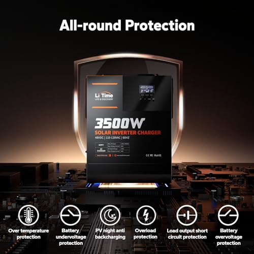 3500W Pure Sine Wave Solar Inverter Charger, 48V DC to 120V AC, Built in 80A MPPT Charge Controller M104