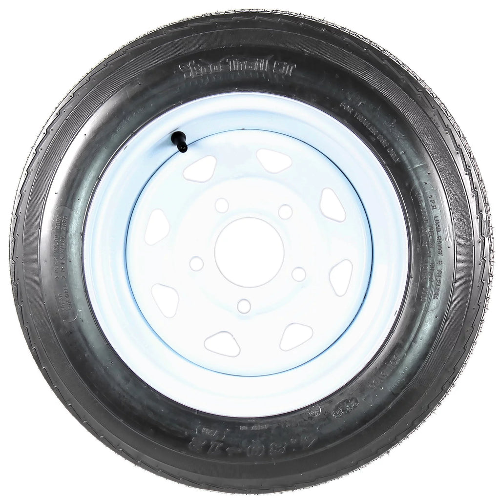 2-Pk Trailer Tire On Rim 480-12 4.80-12 12 LRB 5 Hole White Spoke Wheel M4502