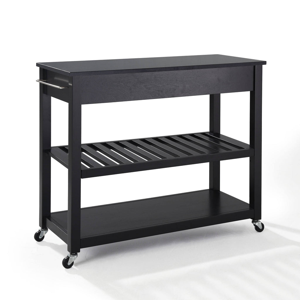 Black Granite Top Kitchen Cart Island with Stool Storage J51536