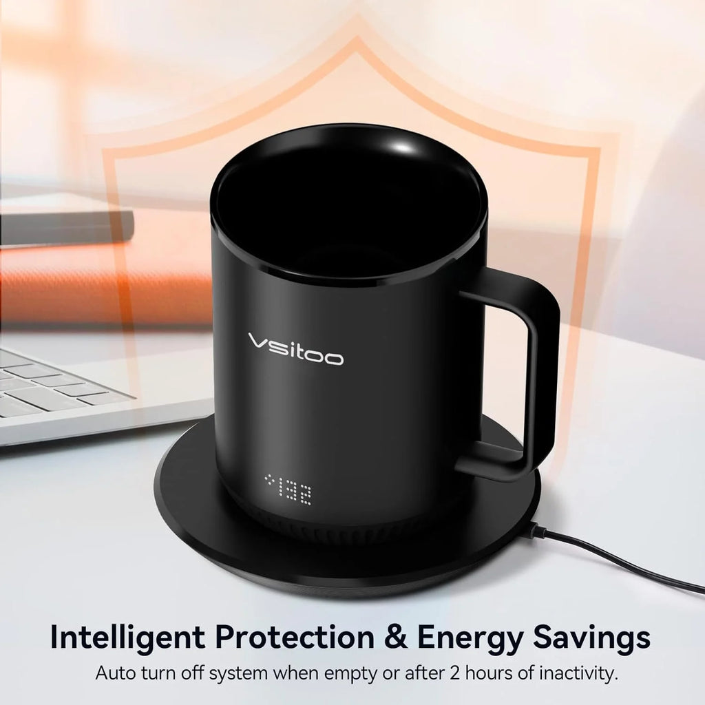 Black Self Heating Coffee Mug 10 oz with Lid U58452