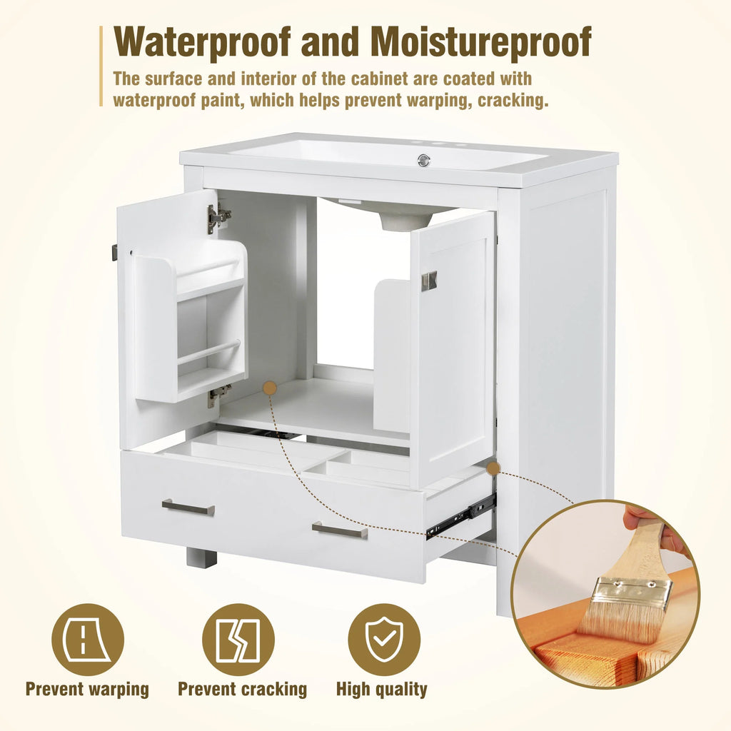 30" White Bathroom Vanity with Sink N912