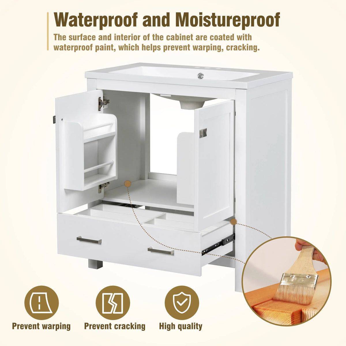 30" White Bathroom Vanity with Sink N912