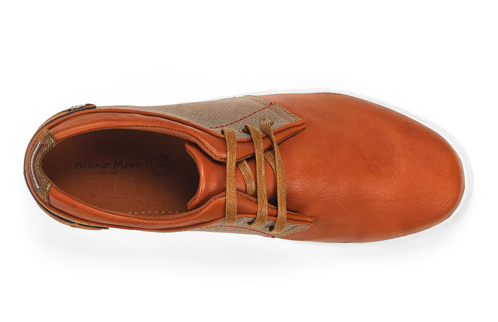 Mens Mesh Leather Sneakers Slip On Lace Up Shoes TAN H25195
