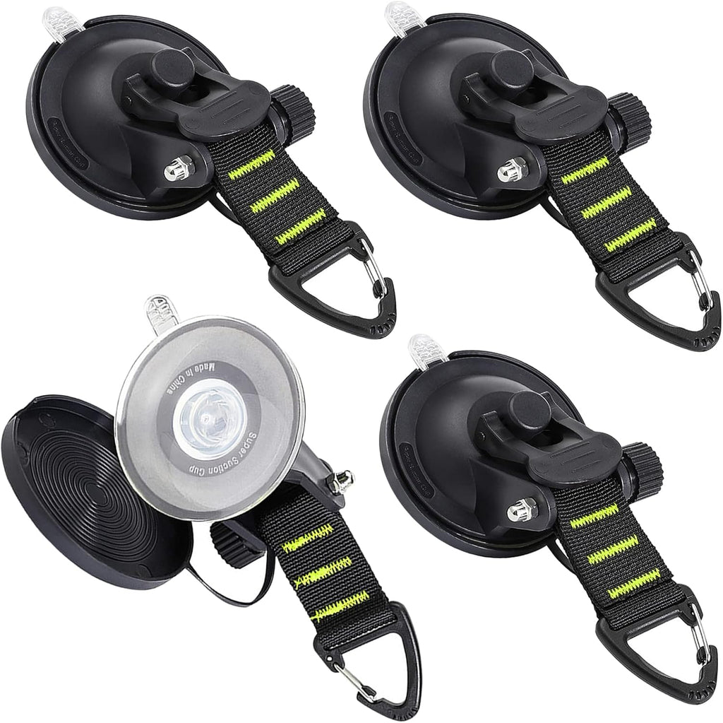 Heavy Duty Suction Cups 4 Pieces with Hooks Fluorescent Green Car Camping Tie Down Suction Cup K903