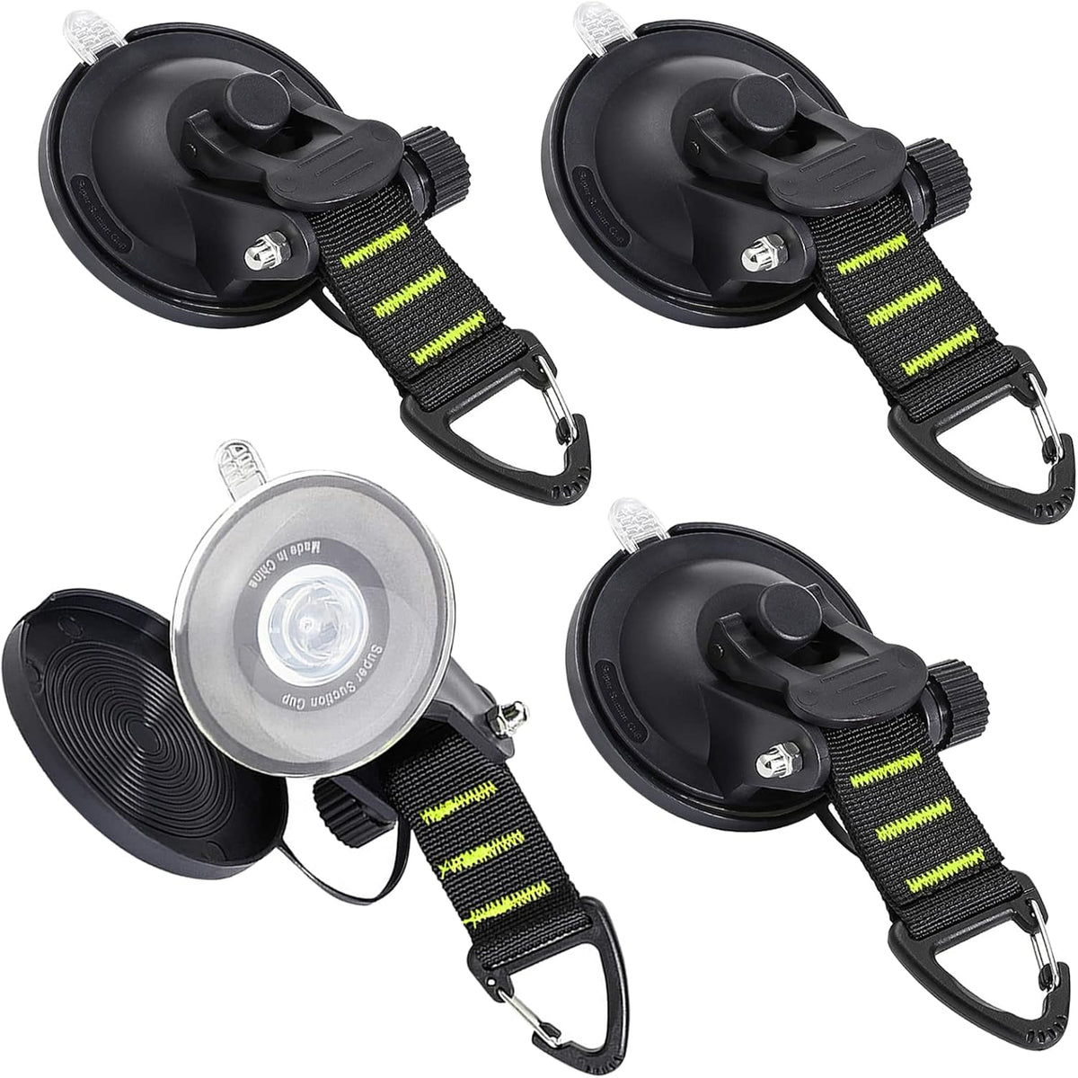 Heavy Duty Suction Cups 4 Pieces with Hooks Fluorescent Green Car Camping Tie Down Suction Cup K903