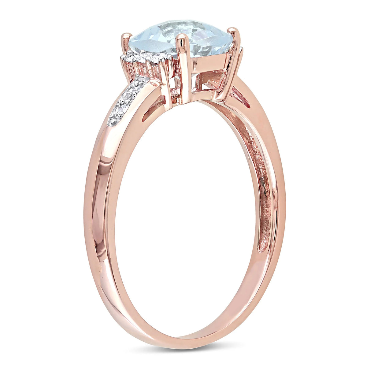 10kt Rose Gold Aquamarine and Diamond Accent Cocktail Ring O653