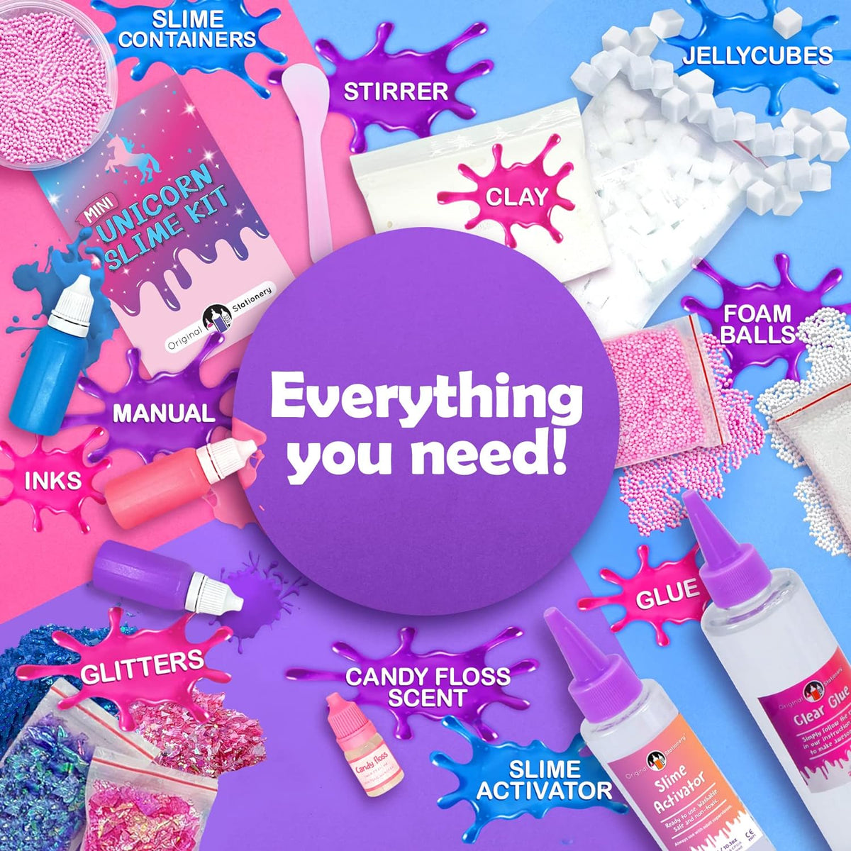 Mini Unicorn Slime Kit with Clay, Foam, Jelly Cube Slime O671290