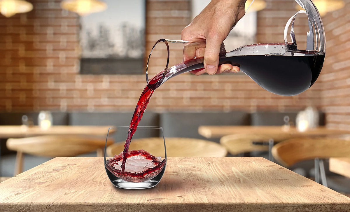 5 pieces Hand Blown Lead Free Crystal Glass Wine Decanter Carafe Aerator with Stemless Wine Glasses E175868