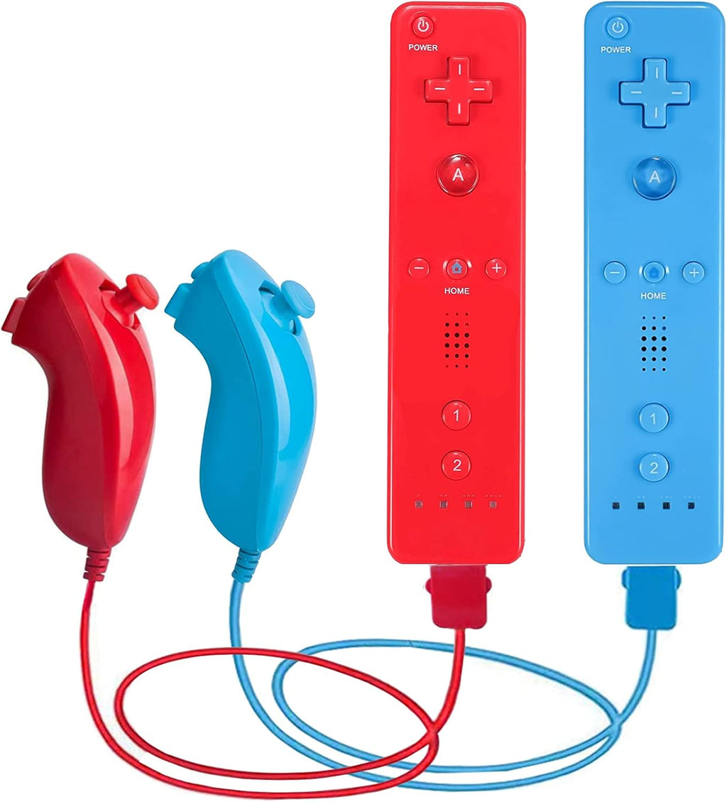 2 Pack Remote Controller and Nunchuck Joystick with Silicone Case and Wrist Strap (Pink and Blue) P3373