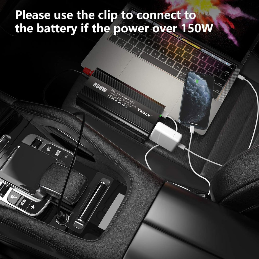 800W Power Inverter DC 12V to 110V AC Converter Car Plug Adapter Outlet Charger I48301