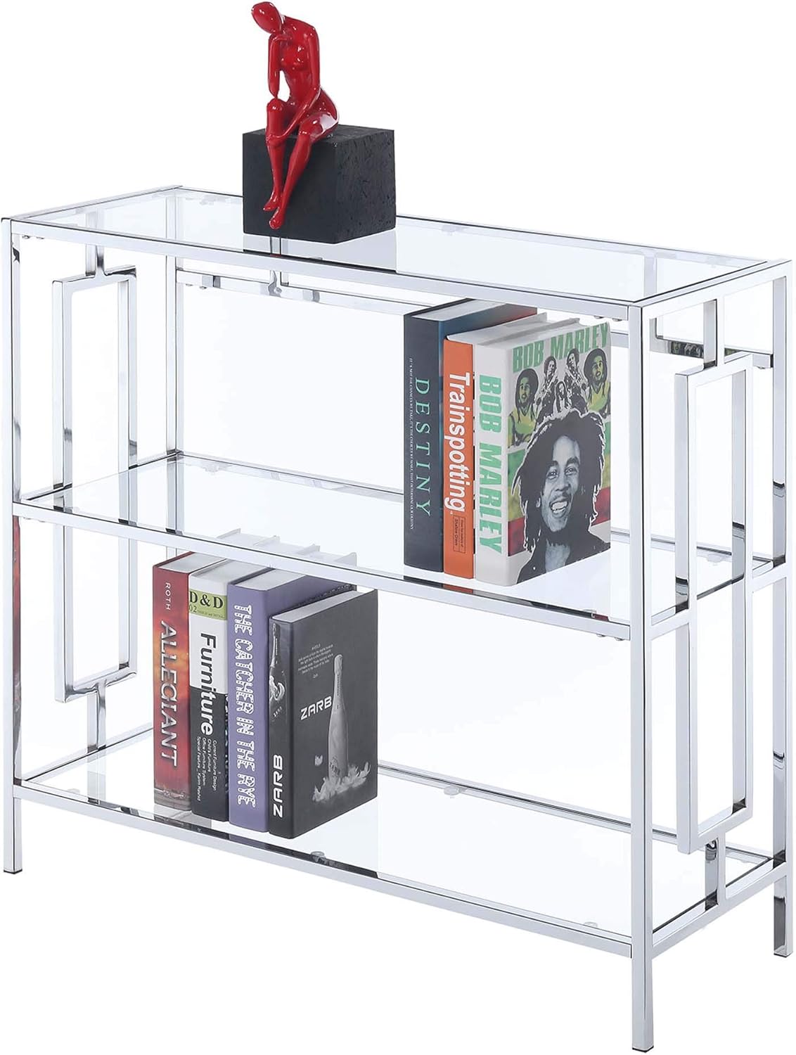 3-Tier Bookcase with Clear Glass and Chrome Frame Z748