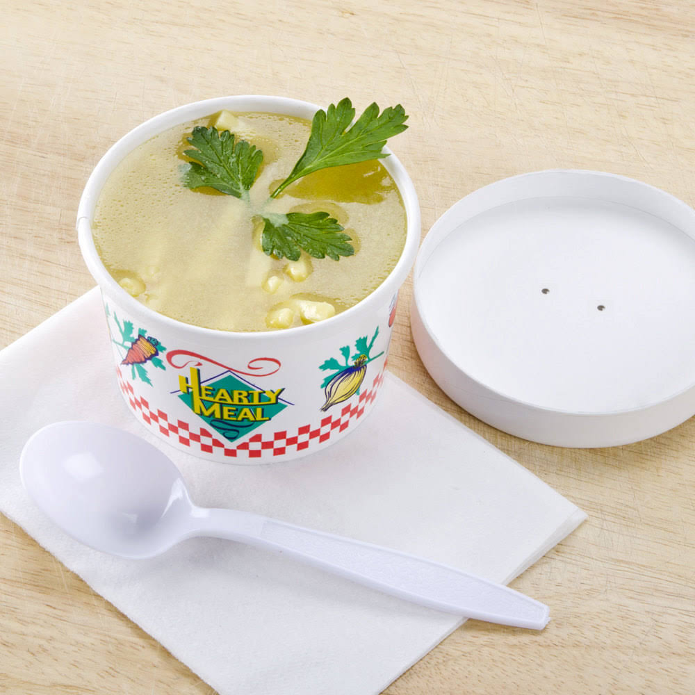 Double-Sided Polyethylene-Coated Paper Food Container with Lid, 8-oz. Capacity Q849109