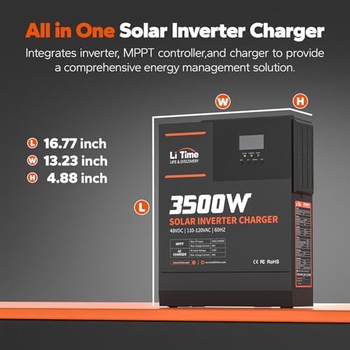 3500W Pure Sine Wave Solar Inverter Charger, 48V DC to 120V AC, Built in 80A MPPT Charge Controller M104