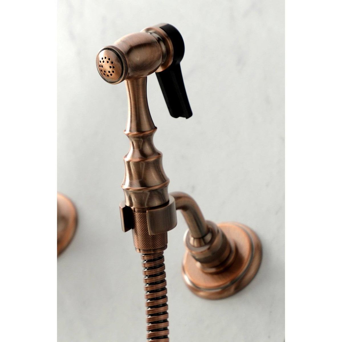 Polished Chrome Two-Handle Wall Mount Kitchen Faucet with Sprayer A526052
