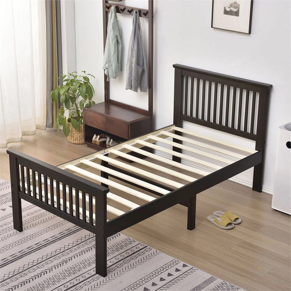 2-Piece Set with Double Sliding Door Wardrobe & Twin Bed W65670