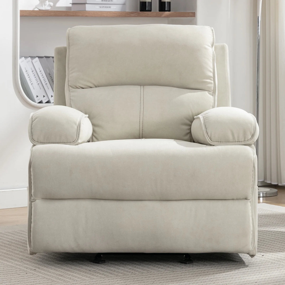 Beige Velour Recliner Chair with Heat Vibration B499