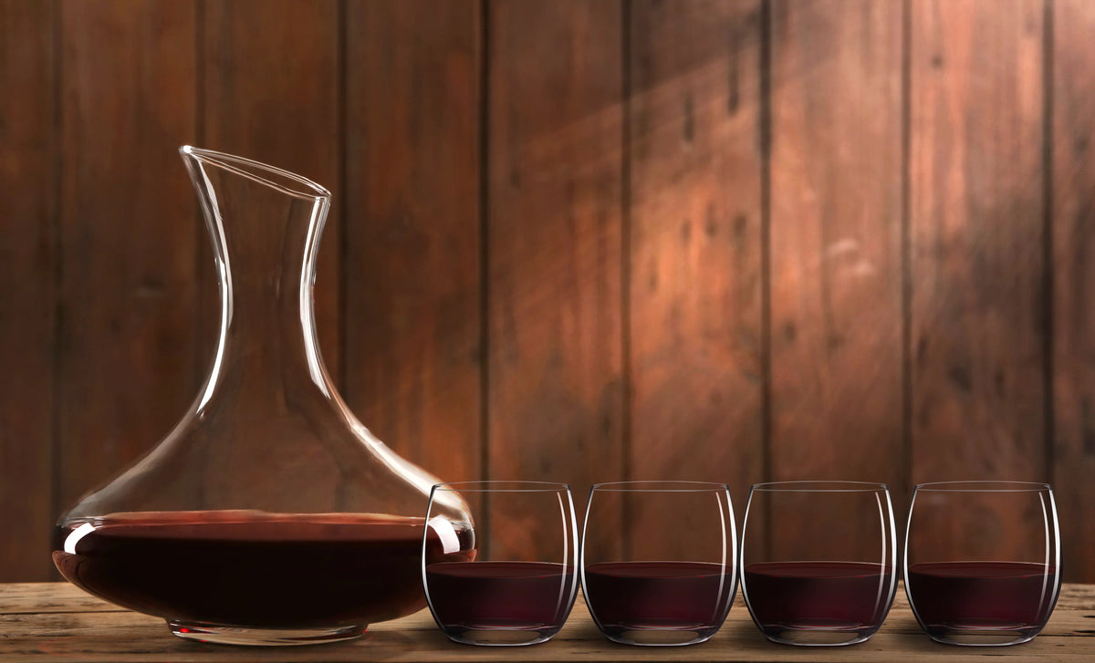 5 pieces Hand Blown Lead Free Crystal Glass Wine Decanter Carafe Aerator with Stemless Wine Glasses E175868
