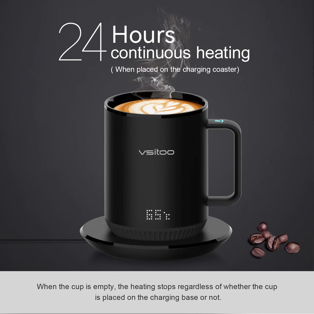 Black Self Heating Coffee Mug 10 oz with Lid U58452