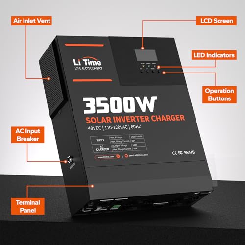 3500W Pure Sine Wave Solar Inverter Charger, 48V DC to 120V AC, Built in 80A MPPT Charge Controller M104