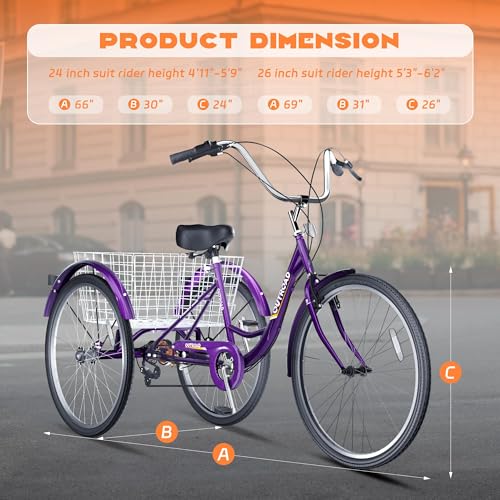 24 Inch Blue 7-Speed Adult Tricycle with Large Basket R123