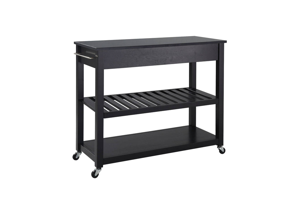 Black Granite Top Kitchen Cart Island with Stool Storage J51536