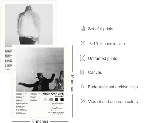 Poster Print Canvas Wall Art Set of 6 8x10 inch Unframed L951