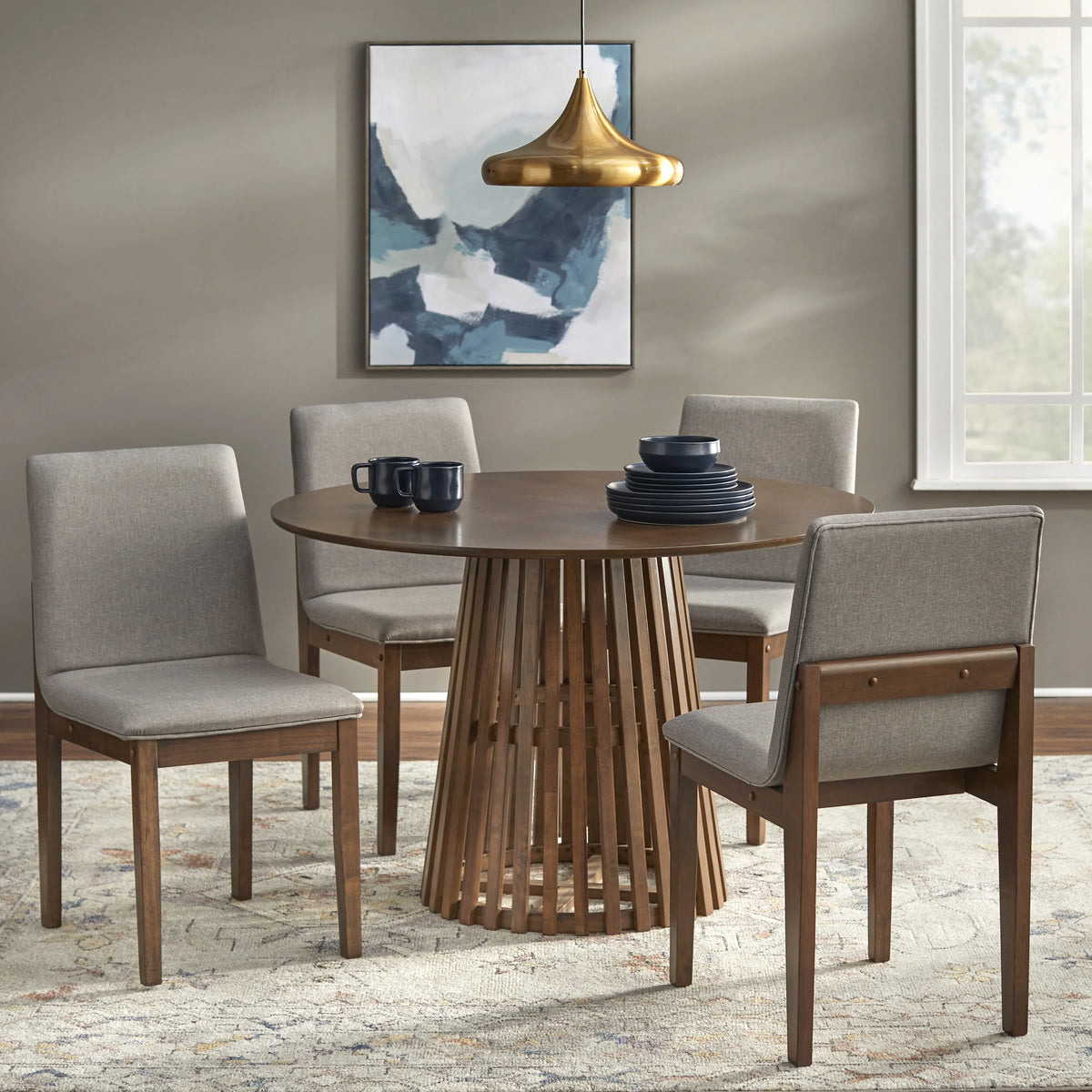 Walnut Round Wood Dining Table E540