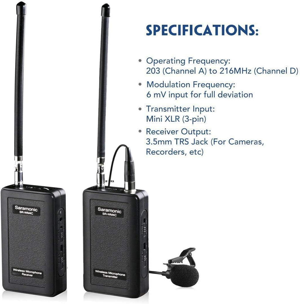 Dual Wireless VHF Lavalier Microphone Bundle with 2 Transmitters, 2 Receivers and Audio Mixer A913