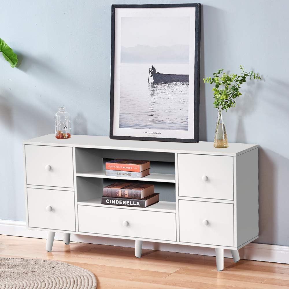White Wood TV Stand Cabinet with 2 Doors V2417