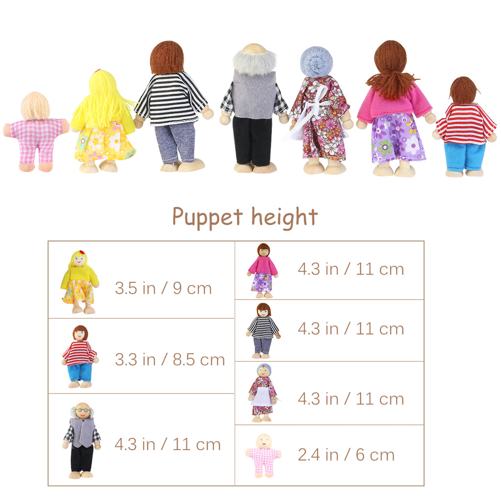 7pcs Wooden Dolls Pretend Play Set U6317