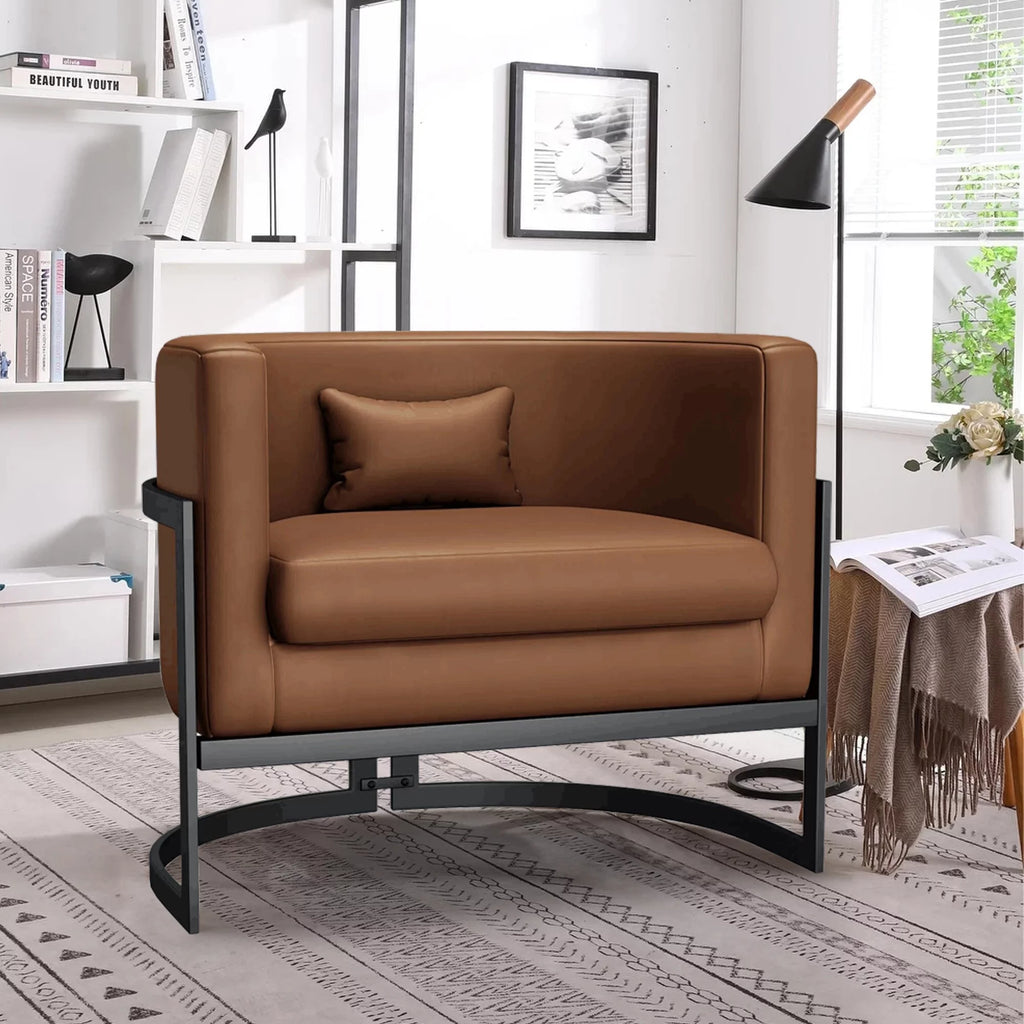 Brown Upholstered Barrel Accent Chair B207